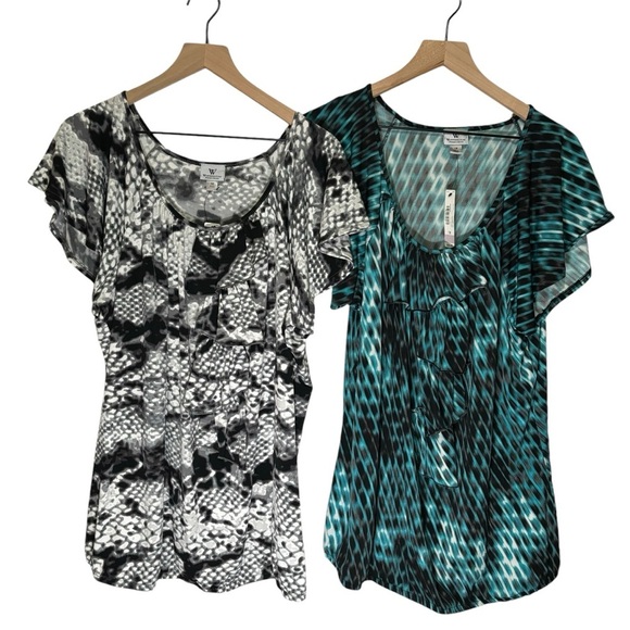 Worthington Tops - Worthington Woman Bundle of 2 Stretch Layered Ruffle Blouse Tops Animal Print 1X